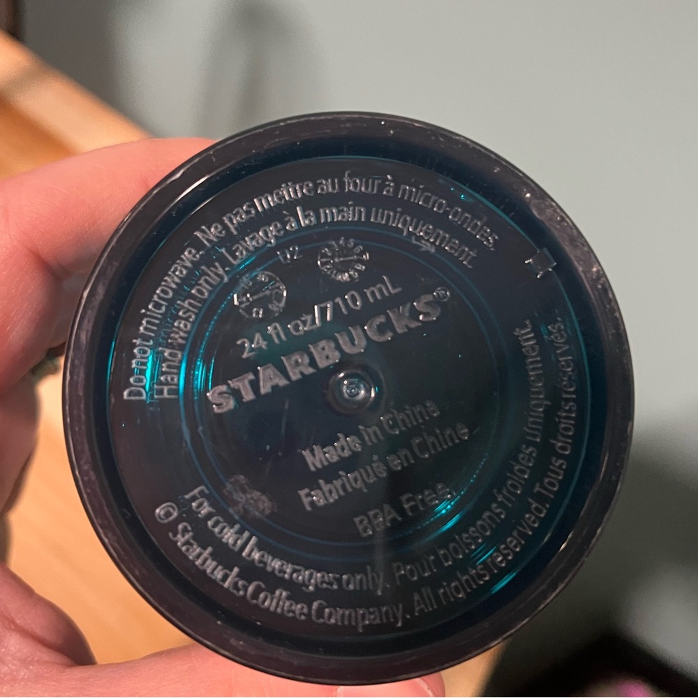 Starbucks Embossed Tin Floral Metallic Foil Teal Blue Cold Cup 24oz Tumbler 2017 - Picture 4 of 4